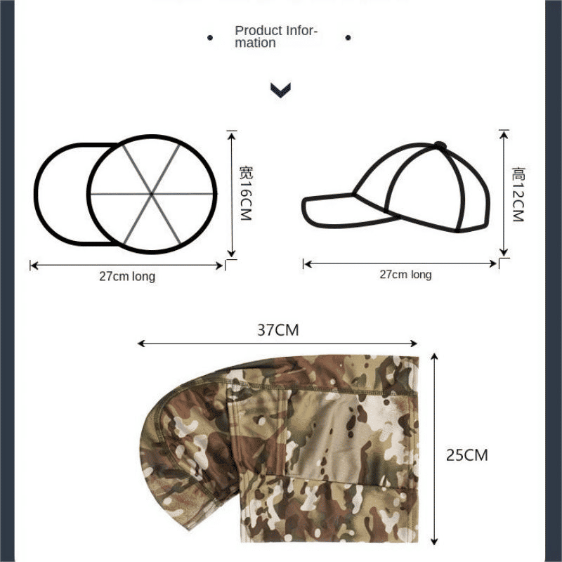 Men's Military Tactical Balaclava Baseball Cap with Full Visor for Outdoor Hunting