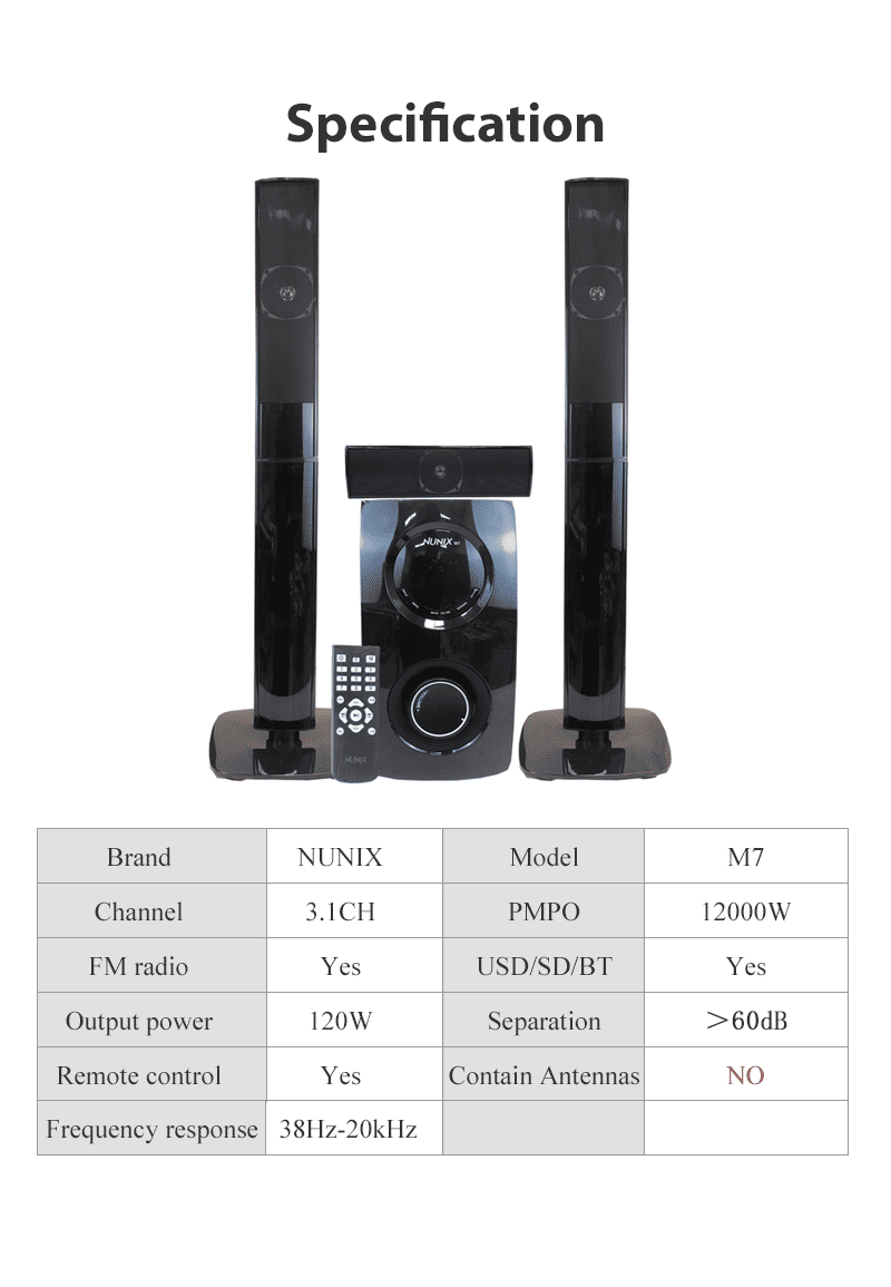 Nunix M7 3.1ch Bluetooth Home Theater System, 12000W Powerful AC/DC Multimedia Speakers