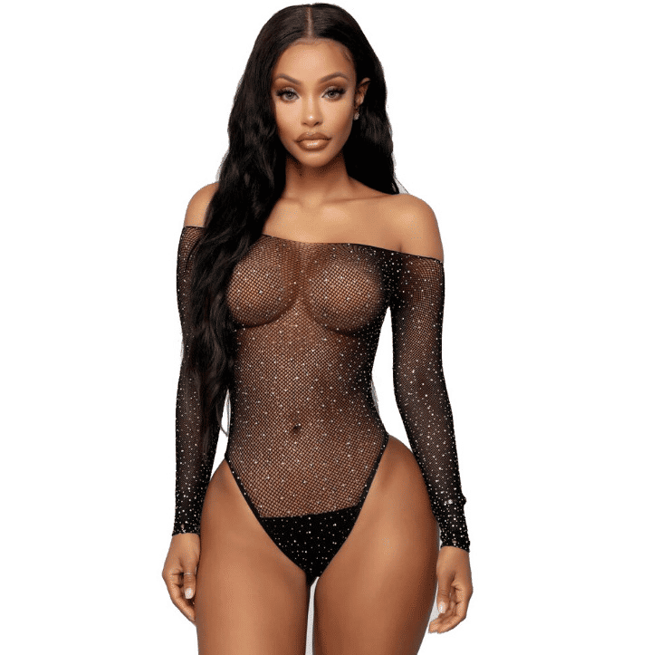 Women's Diamond Bling Bling Elastic Lace Jumpsuit Bodysuit - Sexy Lingerie Outfit