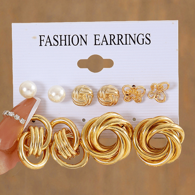 Elegant Vintage Pearl Gold Tone Dangle Earrings Set Fashion Jewelry