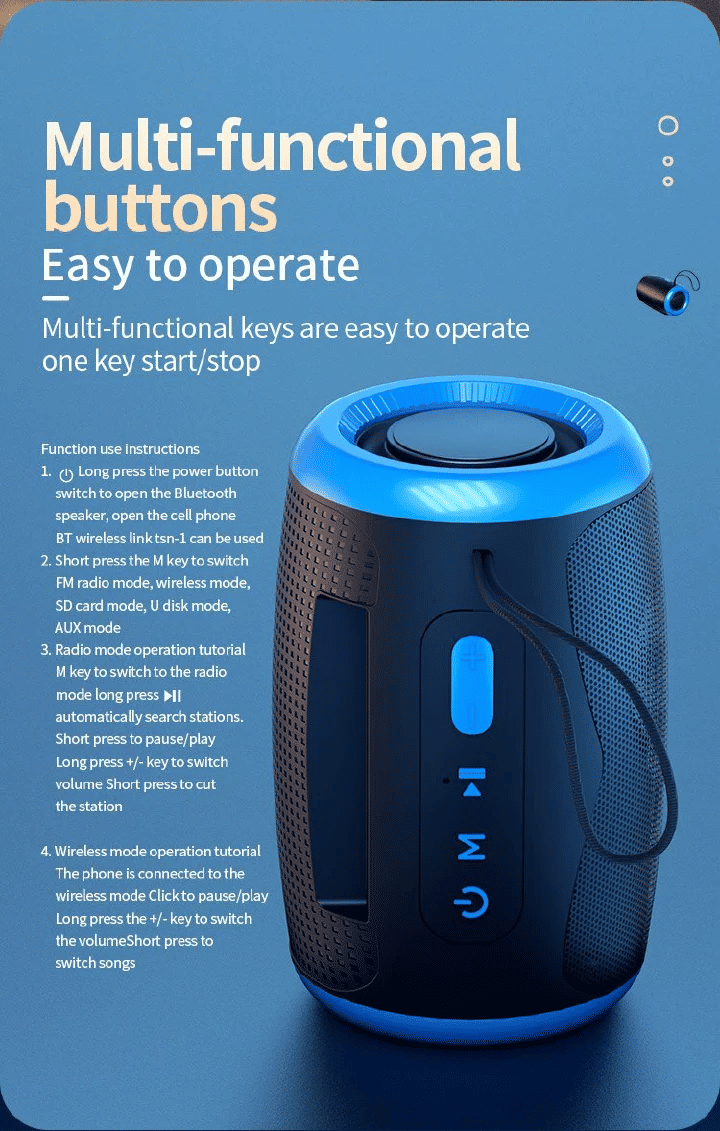 Portable TWS Bluetooth Speaker: Long-Life Battery, Powerful Stereo Sound, Compact Design