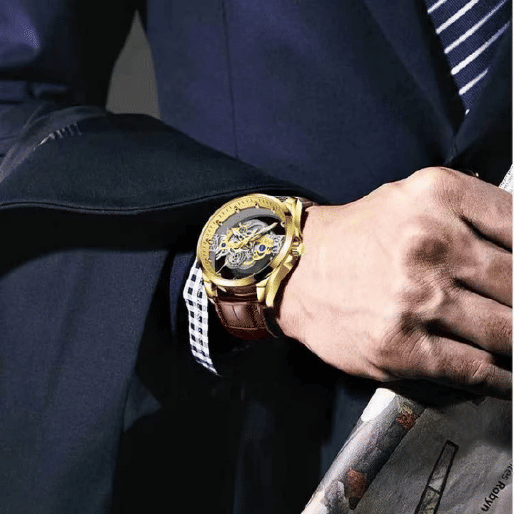 TIGERAO Luxury Automatic Mechanical Men's Watch, Transparent Hollow, Waterproof, Luminous