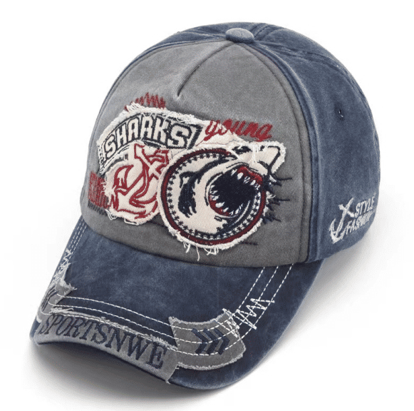 Premium Embroidered Shark Baseball Cap, Cotton Stretch Fit for Men & Women