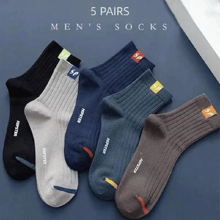 5 Pairs Men's Premium Cotton Blend Medium Sports Socks - Autumn & Winter Comfort