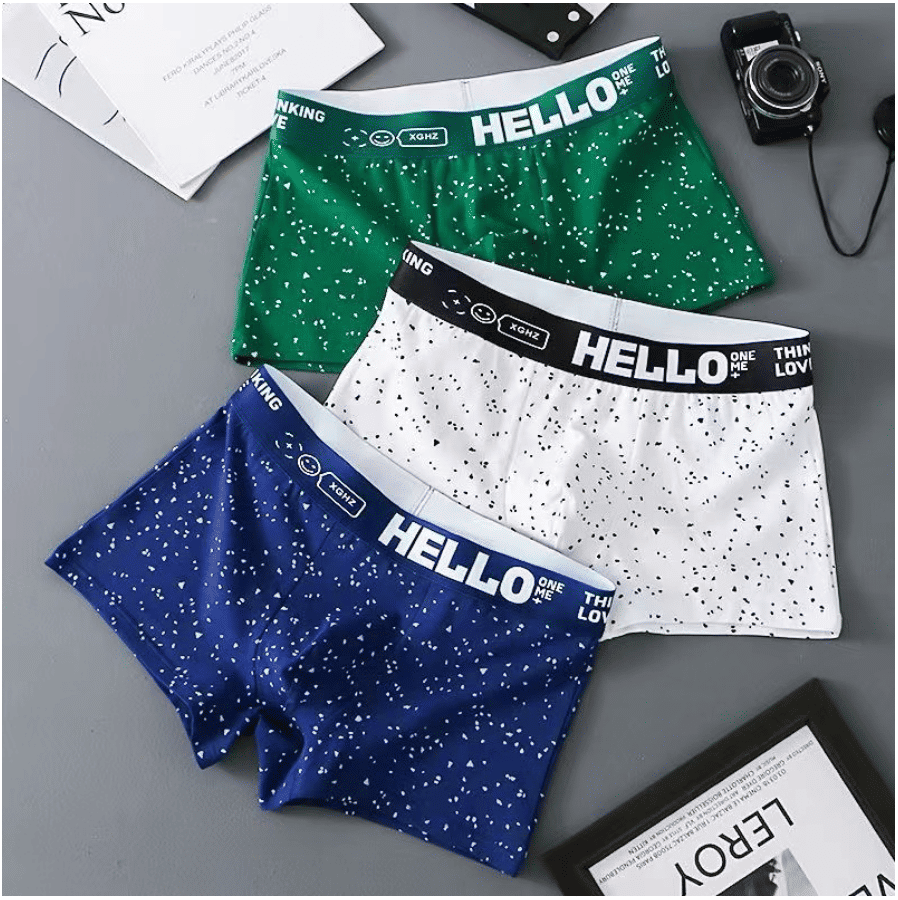 4-Pack Men's Breathable Boxer Briefs: Comfortable, Solid Color, 'HELLO' Letter Waistband