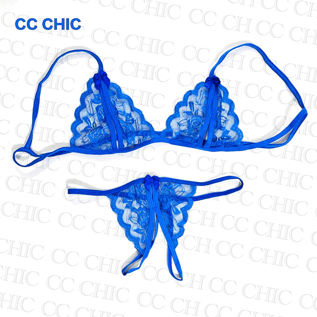 Sensual Three-Point Open Cut Lace Lingerie Set with Thong for Women