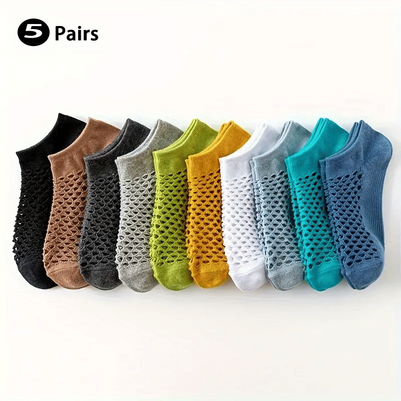 Premium 5-Pack Cotton Mesh No Show Socks: Breathable, Anti-Odor, Sweat-Resistant