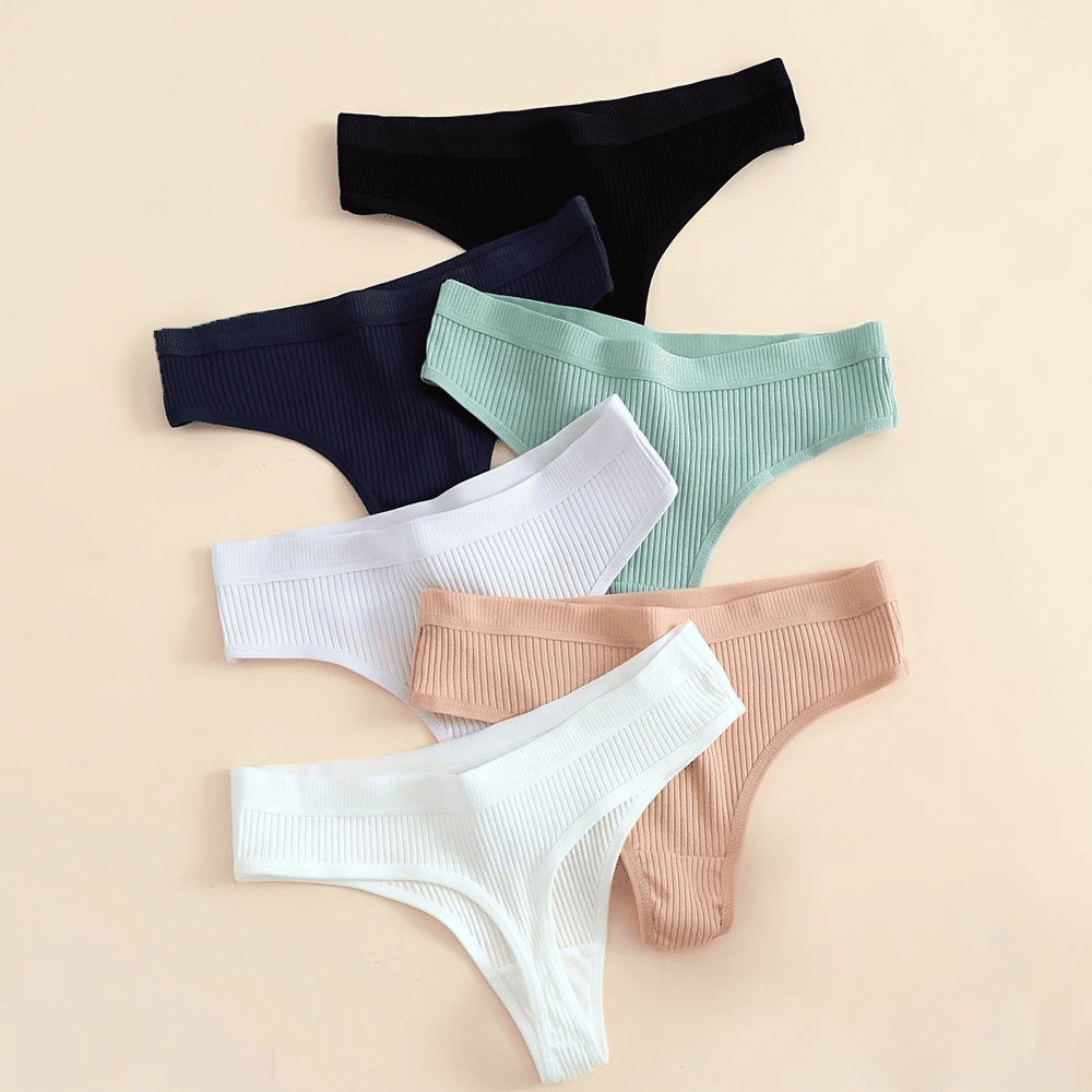 6-Pack Women's Seamless Ribbed Sports Panties: Breathable Cotton Blend Underwear