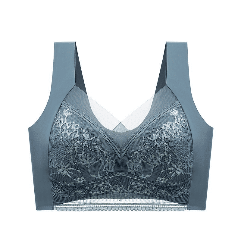 Plus Size Lace Ice Silk Bra: Wireless, Breathable, Gathering, Beauty Back Support