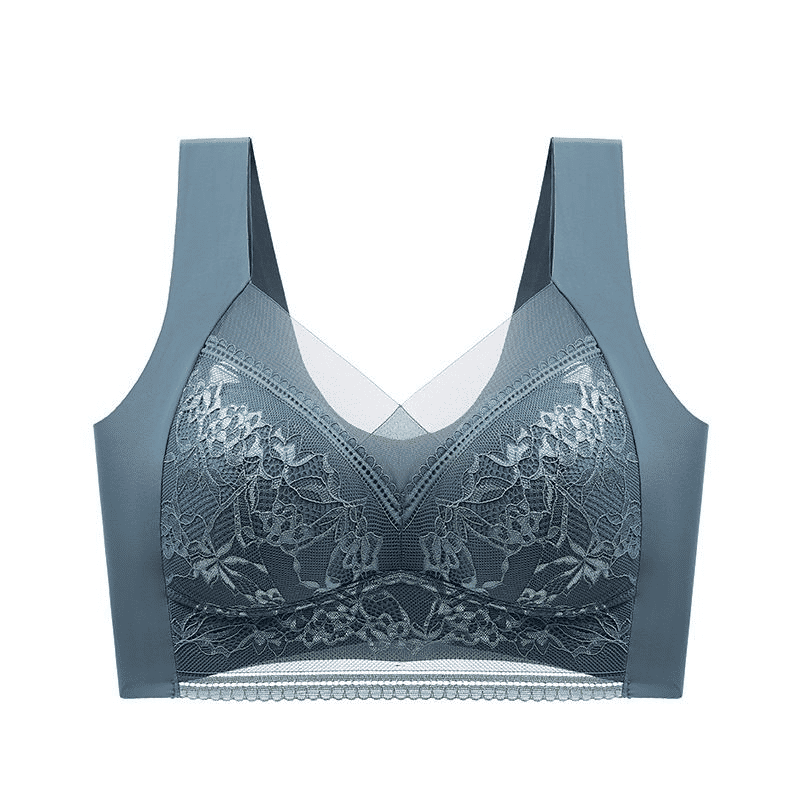 Plus Size Lace Ice Silk Bra: Wireless, Breathable, Gathering, Beauty Back Support