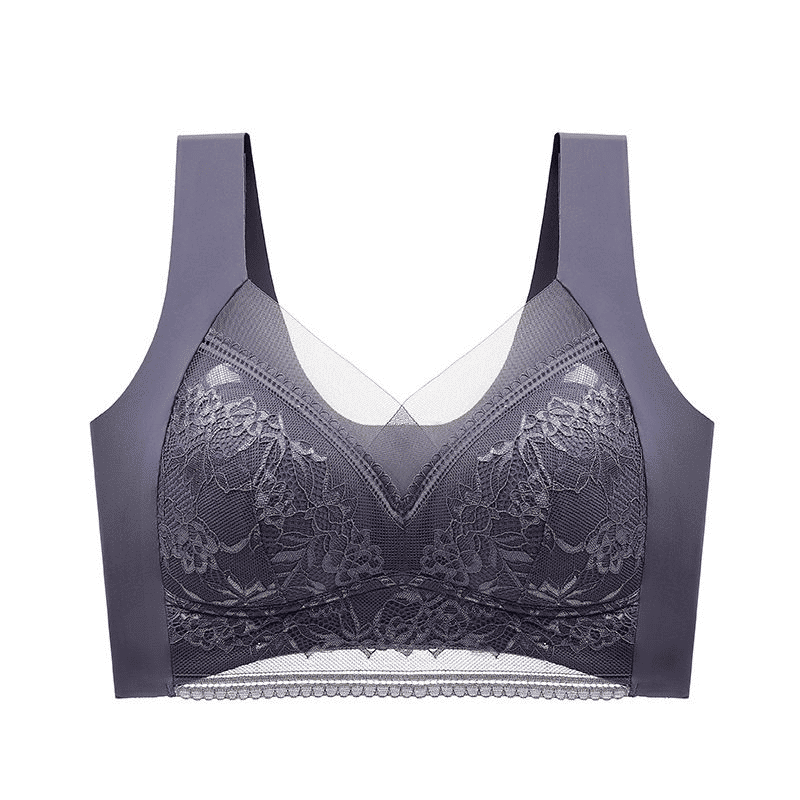 Plus Size Lace Ice Silk Bra: Wireless, Breathable, Gathering, Beauty Back Support
