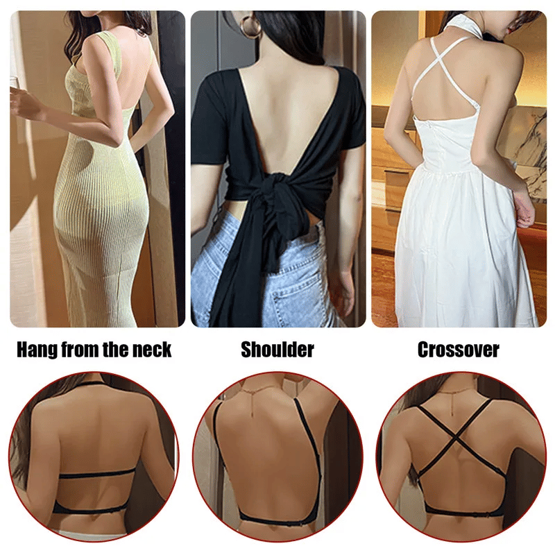 Invisible Deep U Plunge Backless Bra for Dresses with Transparent Straps Push-Up