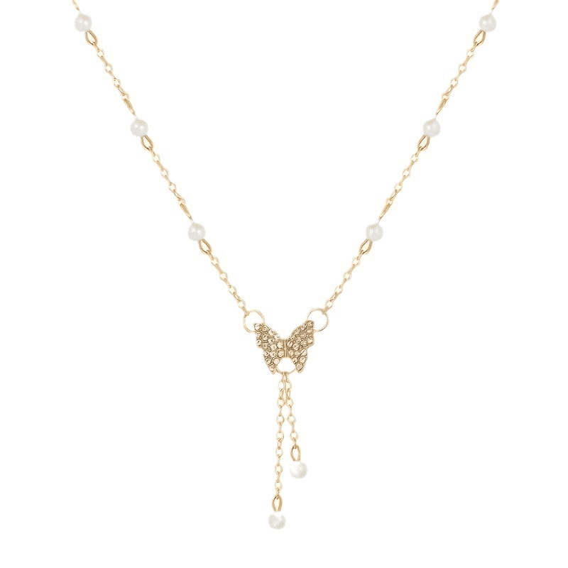 Elegant Zircon Butterfly Pearl Clavicle Necklace for Women, Trendy Design