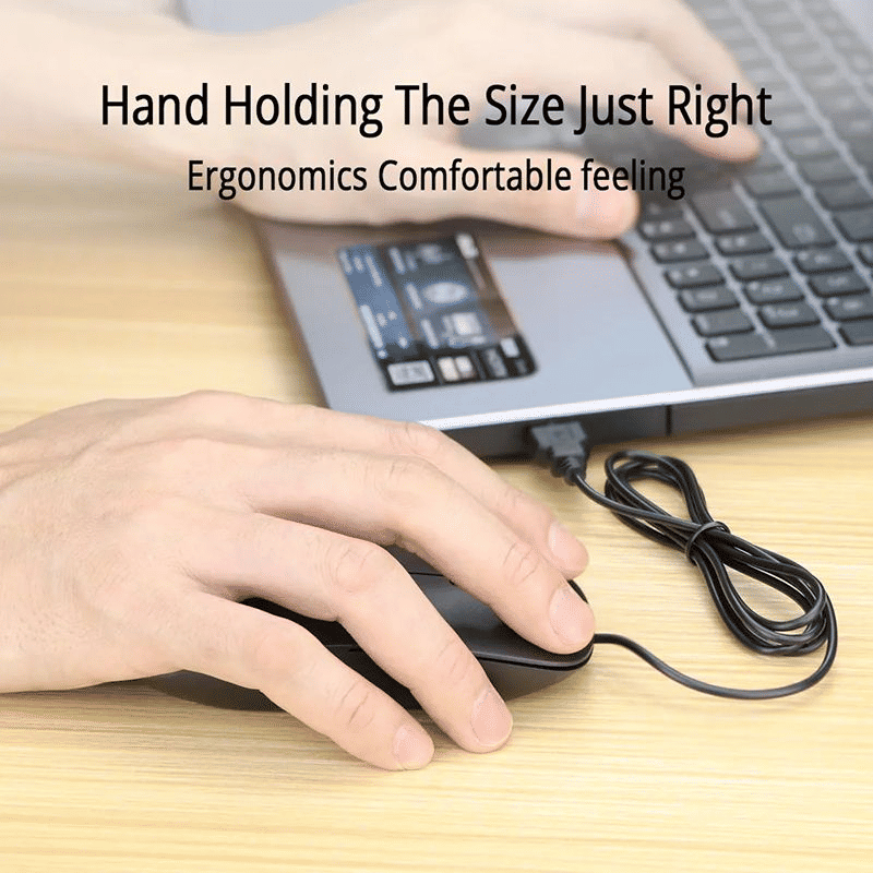 Comfortable USB Wired Computer Mouse for Gaming, Office, Home, Notebook PC - Black