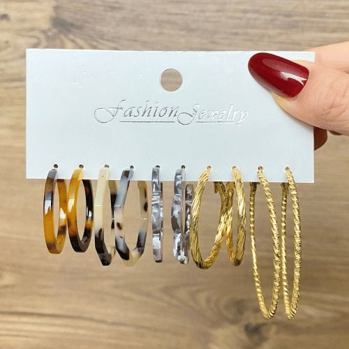 PINCHUAN Vintage 5-Pair Women's Hoop & Stud Earring Set, Leopard & Pearl Styles