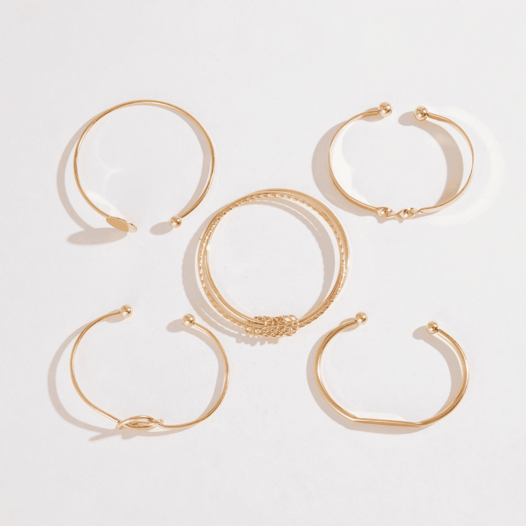 Personalized Minimalist Chain Bangle Bracelet Set: Retro Glossy Geometric Hand Jewelry