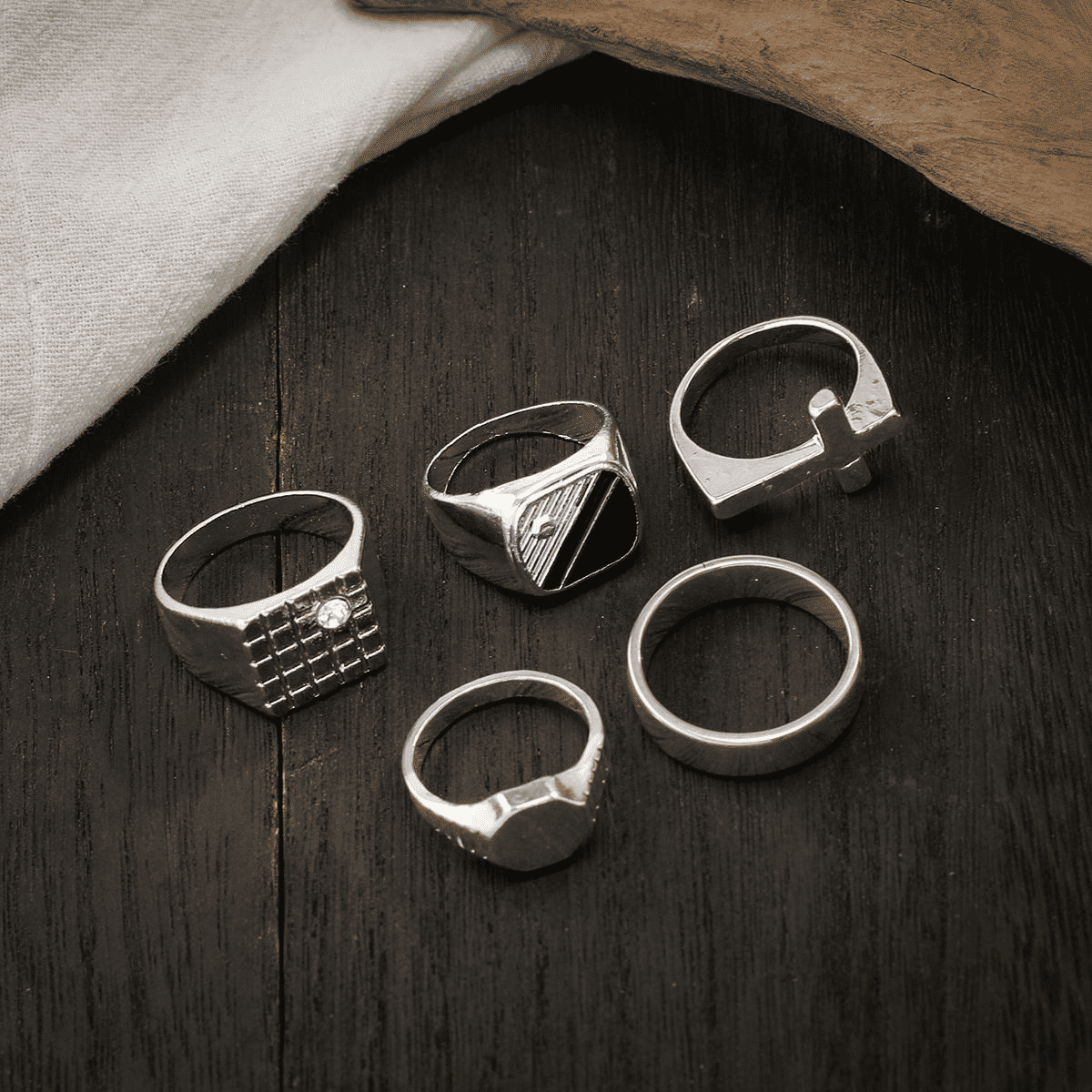 5Pcs Diamond-studded Square Retro Fashion Personalized Titanium Steel Men's Ring Set