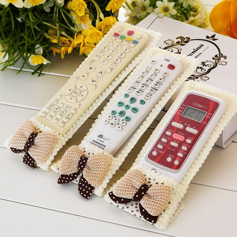 3-Piece Pink Fabric TV Remote Control Covers with Bowknots - Dustproof Protective Set