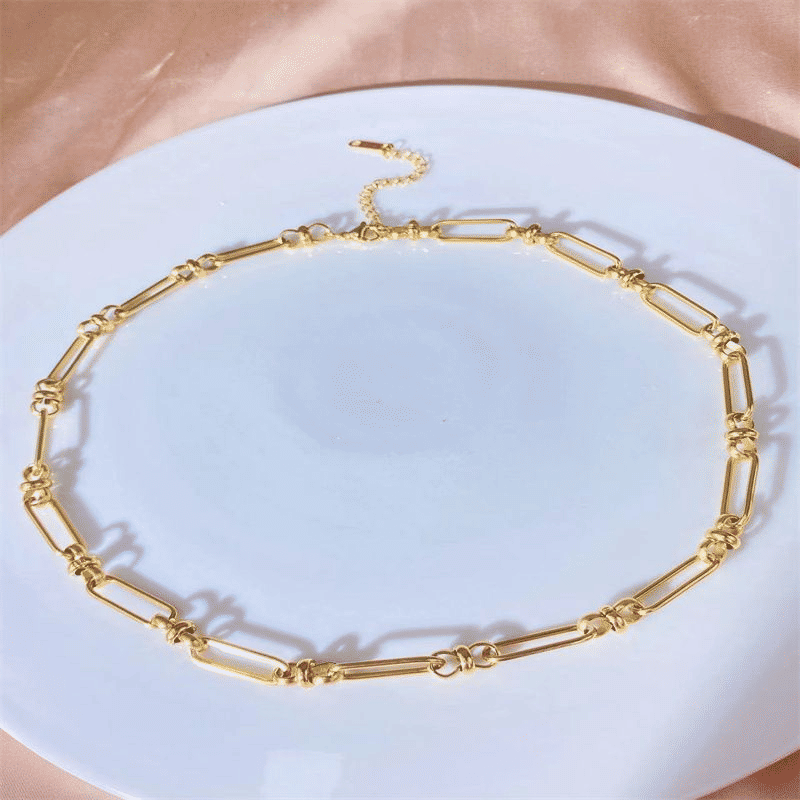 Unisex Oval Metal Link Necklace - Edgy European American Punk Style Chain