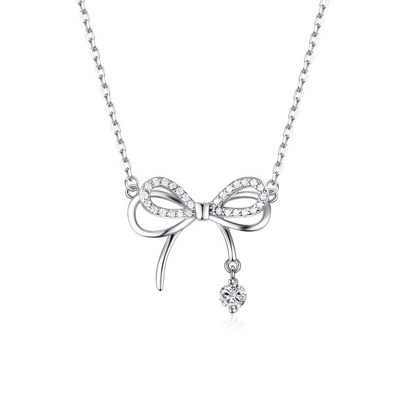 Elegant Silver Bowknot Pendant Necklace for Women - Fashionable Alloy Jewelry
