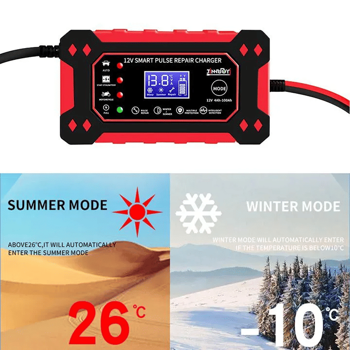 12V 6A Smart Car Battery Charger, Automatic Pulse Repair LCD Display for AGM GEL Lead-Acid