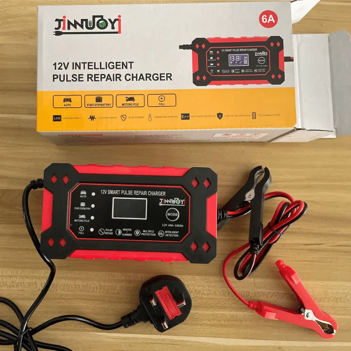 12V 6A Smart Car Battery Charger, Automatic Pulse Repair LCD Display for AGM GEL Lead-Acid