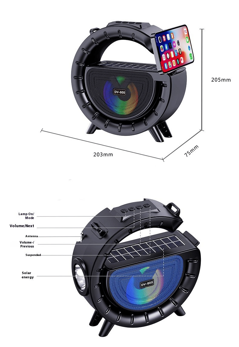 Solar Bluetooth Speaker with Torch Light: Portable, Loud Sound, Long Endurance