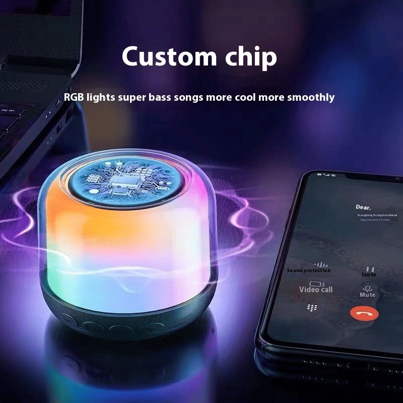 Transparent Sci-Fi Portable Bluetooth Speaker, Multi-Color LED Lights, Mini Soundbox