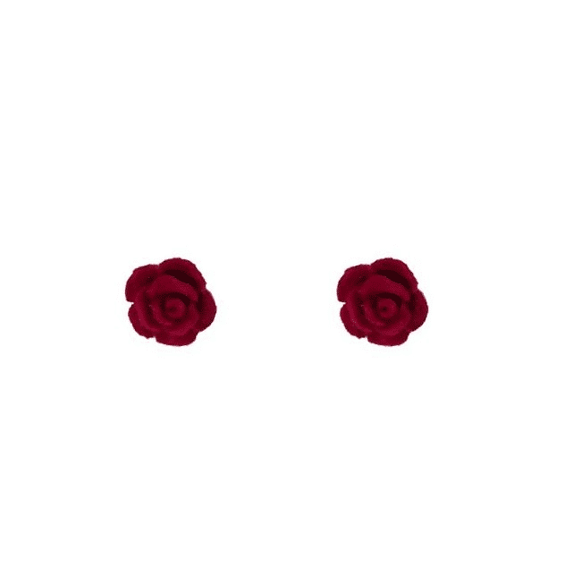 Elegant French Wine Red Velvet Rose Stud Earrings - 8mm Vintage Style