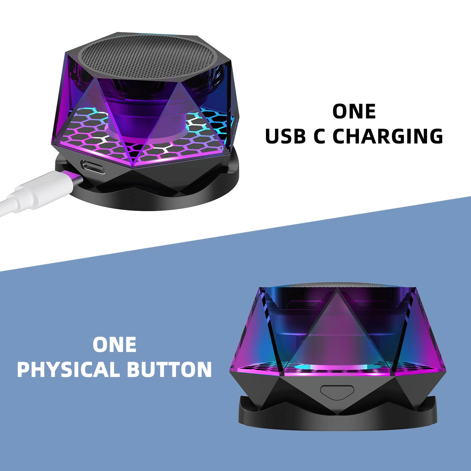 Mini Magnetic RGB Bluetooth Speaker, Diamond Design, Phone Stand, TWS Pairing