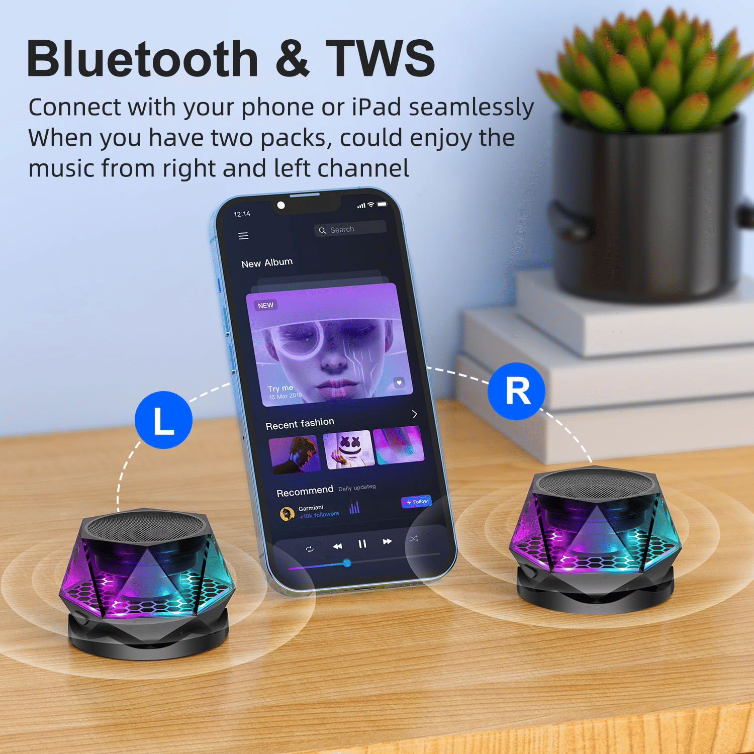 Mini Magnetic RGB Bluetooth Speaker, Diamond Design, Phone Stand, TWS Pairing