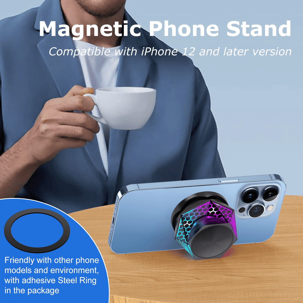 Mini Magnetic RGB Bluetooth Speaker, Diamond Design, Phone Stand, TWS Pairing