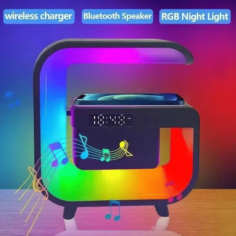 Multi-functional 15W Fast Wireless Charger, RGB Night Light, Bluetooth Speaker Stand