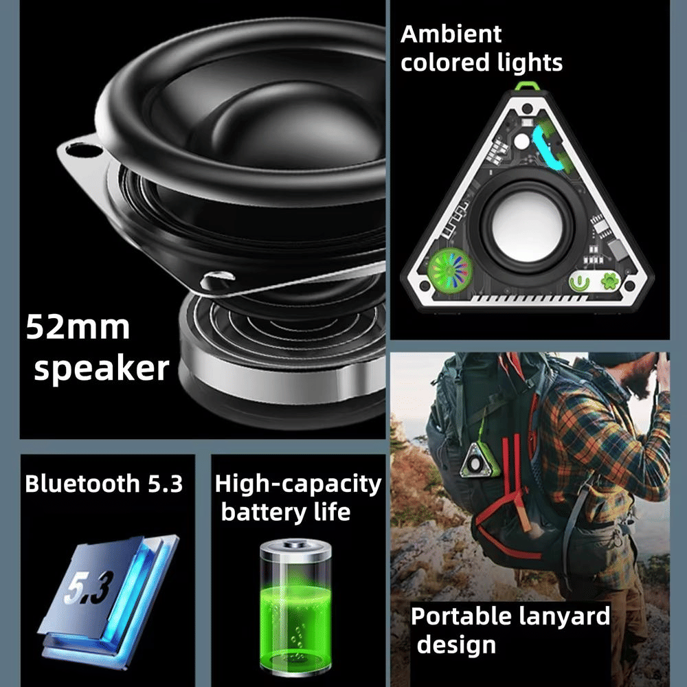 Magnetic Portable Bluetooth 5.3 Speaker: Deep Bass, LED Light, Wireless Audio