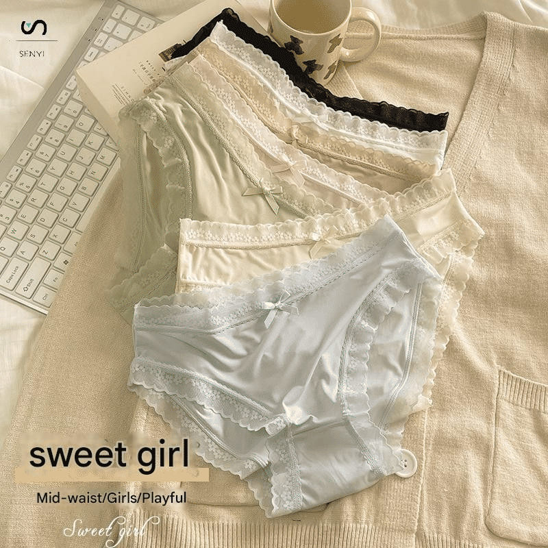 SENYI 7-Pack Ice Silk Seamless Breathable Quick-Dry Low-Waist Lace Panties