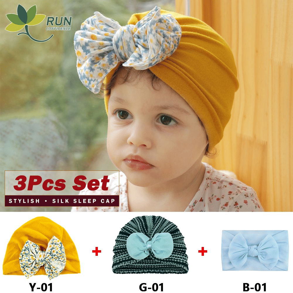 Soft Elastic Nylon Baby Headbands Turban Headwraps with Bows (3-Pack)