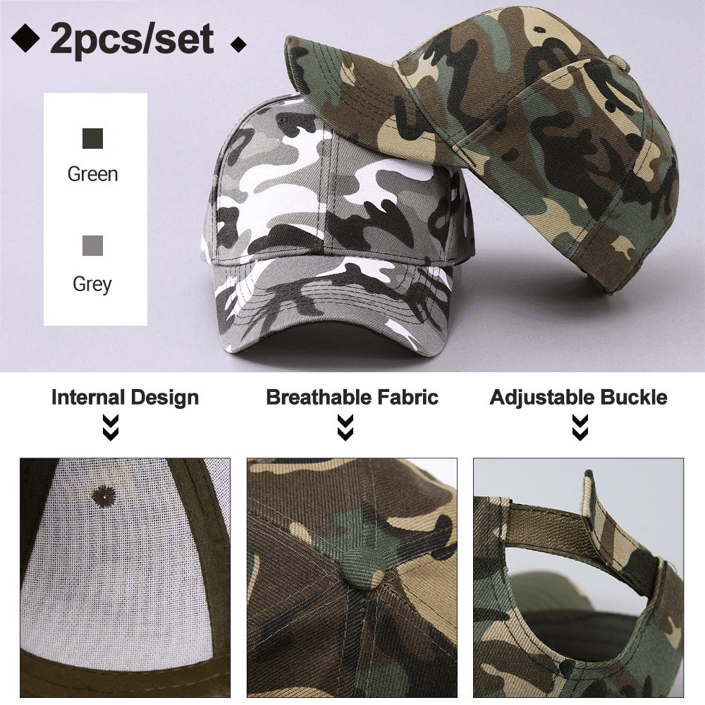Camouflage 2pc Baseball Caps Adjustable Breathable Six-Panel Outdoor Hat