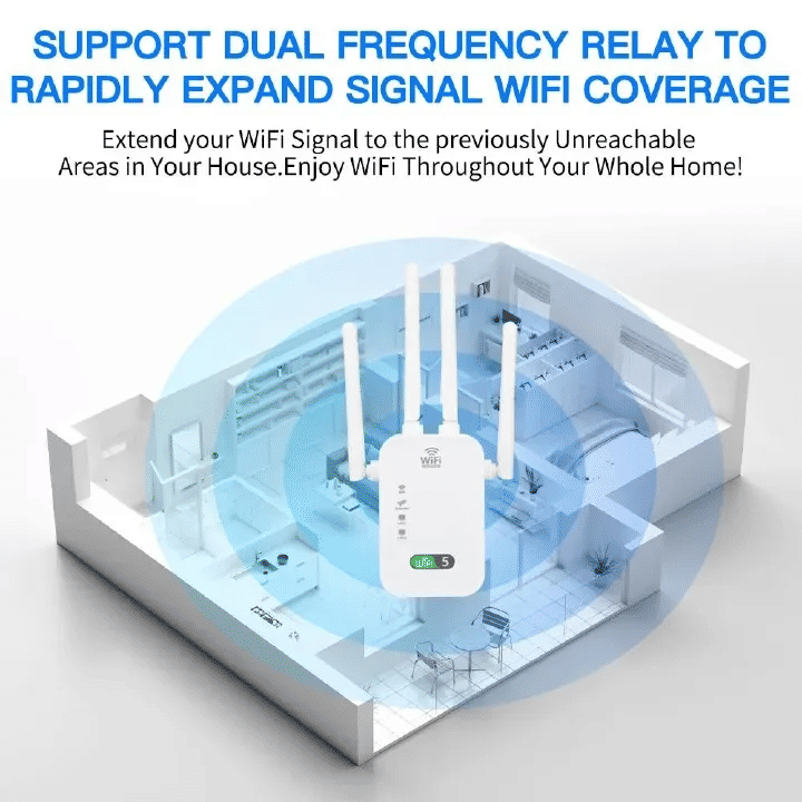 Powerful 1200Mbps Dual-Band WiFi Repeater Booster | 2.4G/5GHz Signal Extender