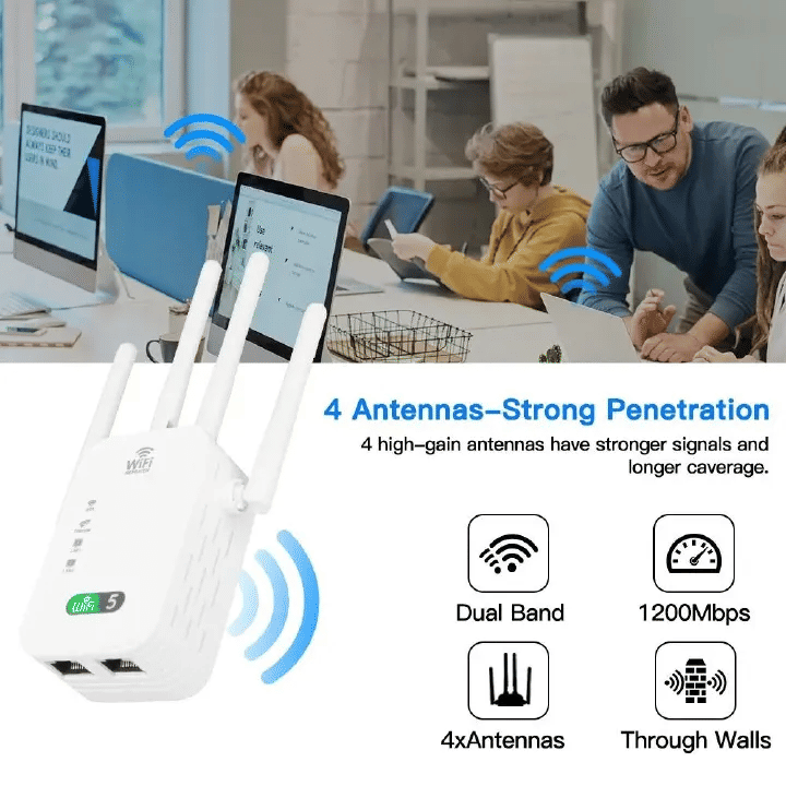 Powerful 1200Mbps Dual-Band WiFi Repeater Booster | 2.4G/5GHz Signal Extender