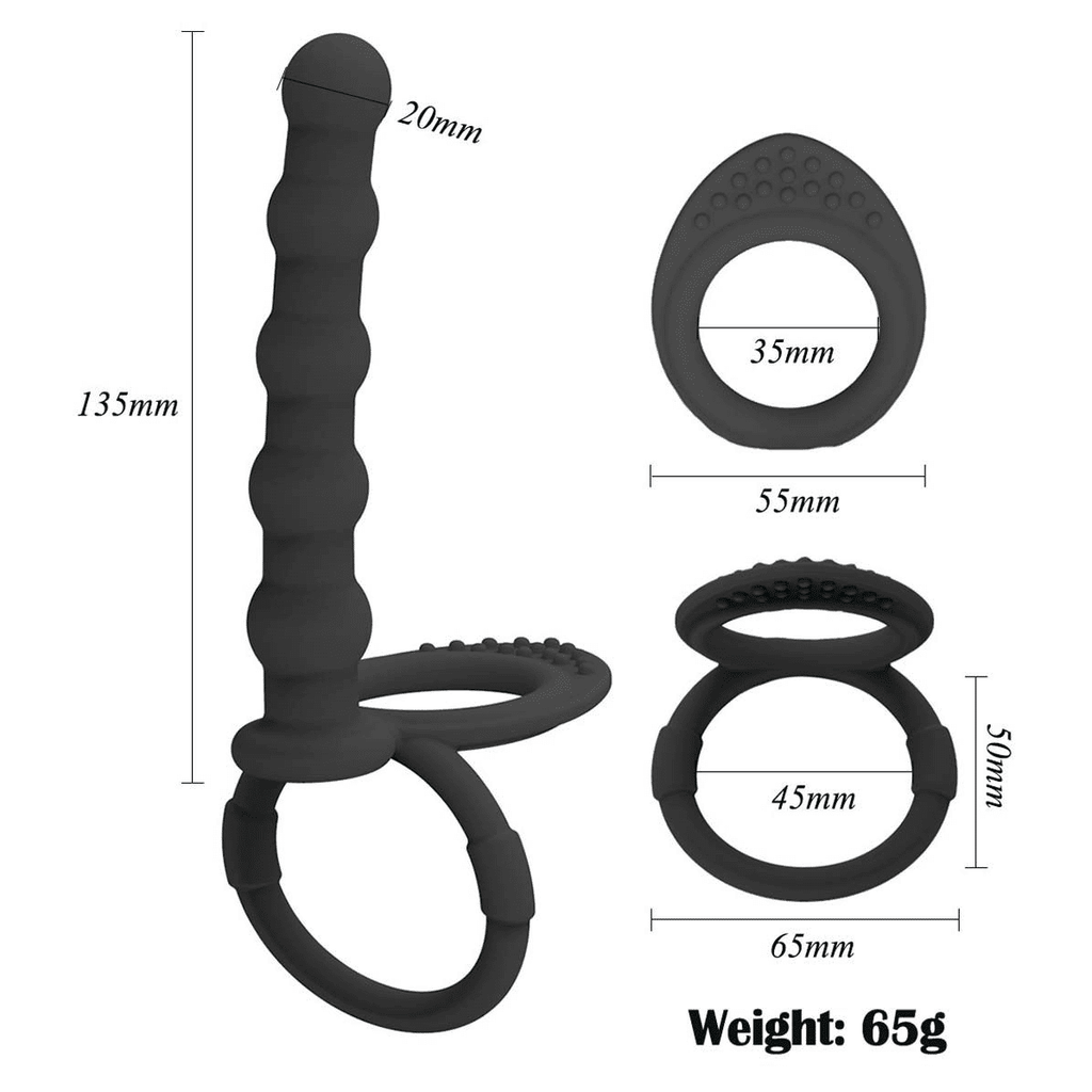 Premium Silicone Anal Beads Butt Plug with Cock Ring Strap, Dual Stimulator Dildo