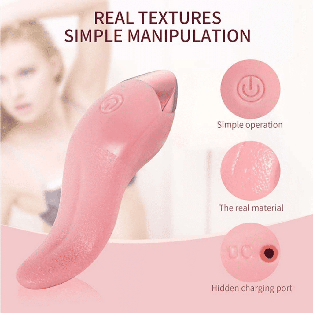 Realistic Tongue Licking Vibrator, G-Spot Clitoral Stimulator, Soft Rose Adult Sex Toy