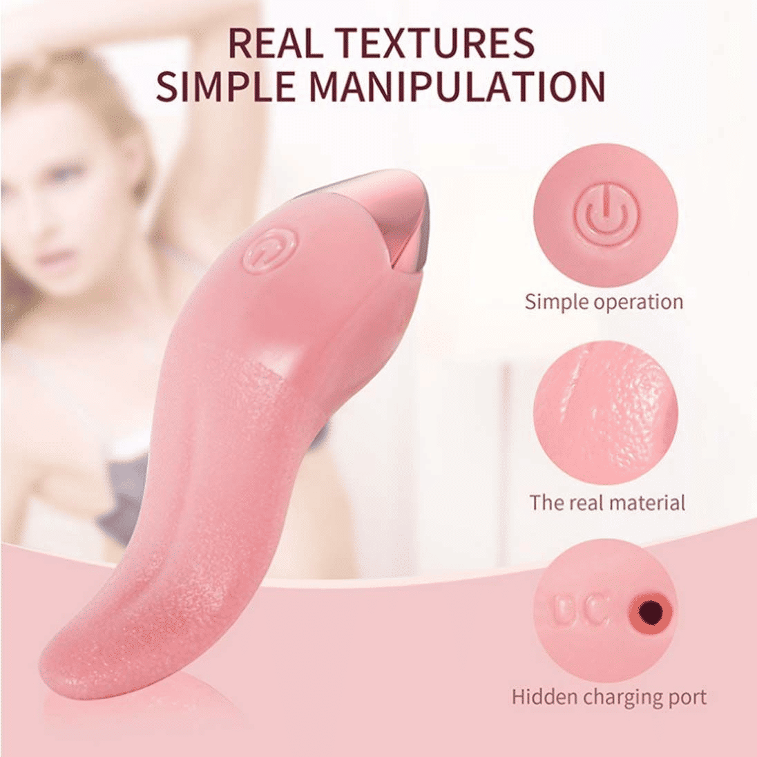 Realistic Tongue Licking Vibrator, G-Spot Clitoral Stimulator, Soft Rose Adult Sex Toy