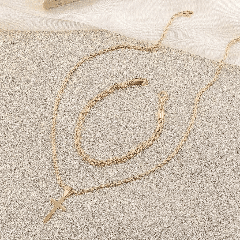 Men's 3-Piece Titanium Steel Cross Jewelry Set - Necklace, Ring, Bracelet