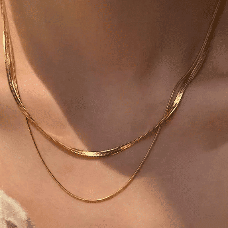 Elegant Titanium Steel Double Layered Non-Fading Women's Collarbone Necklace Set