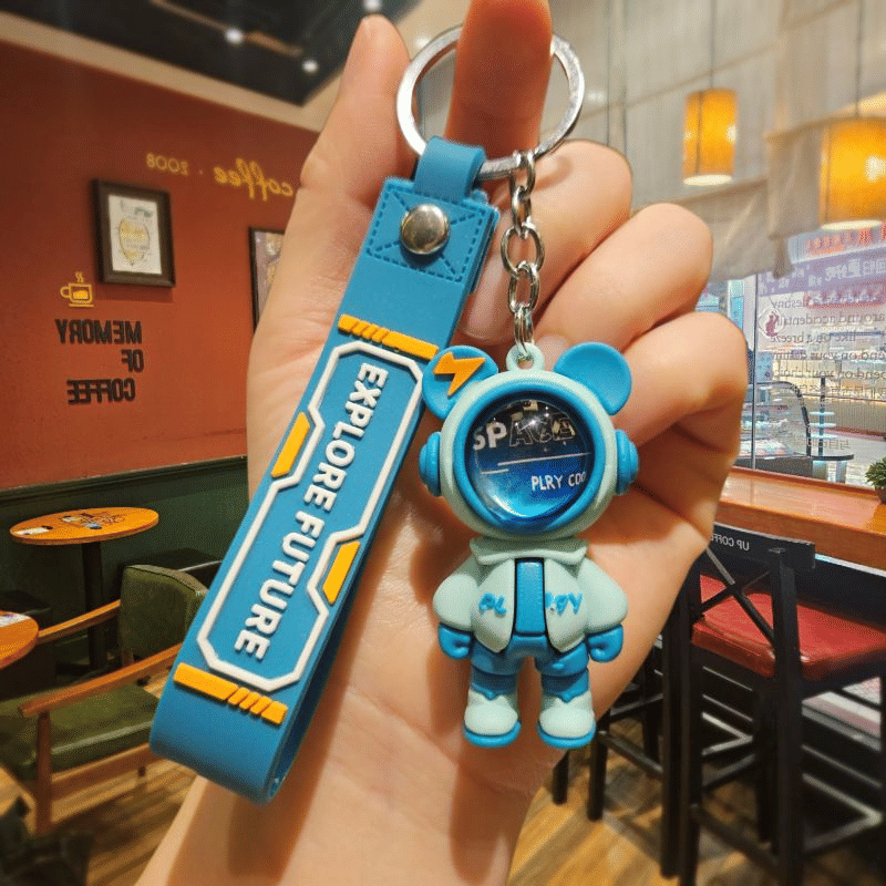 Trendy Space Man Bear Keychain - Cool Cartoon Car Keyring & Bag Charm Gift