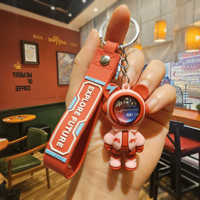 Trendy Space Man Bear Keychain - Cool Cartoon Car Keyring & Bag Charm Gift