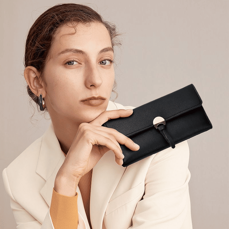 Elegant Women's Long Tri-Fold Wallet: Premium Synthetic Leather Card Holder Purse
