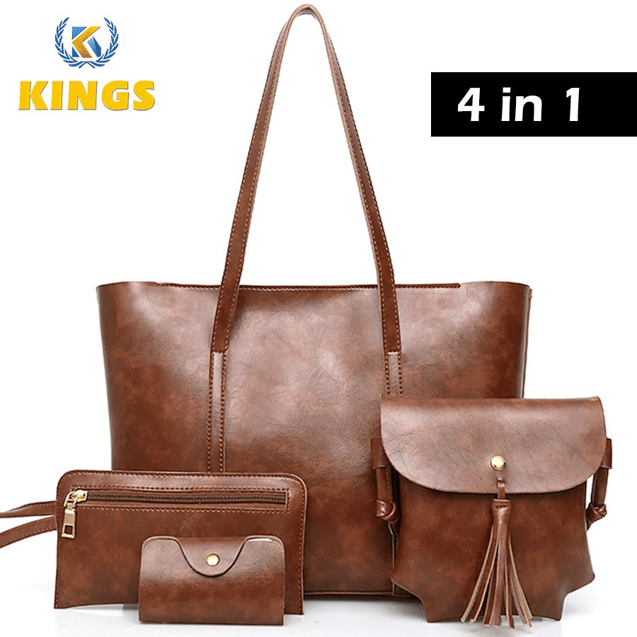 Elegant 4-in-1 Ladies PU Leather Handbag Set: Waterproof Tote & Crossbody Bags
