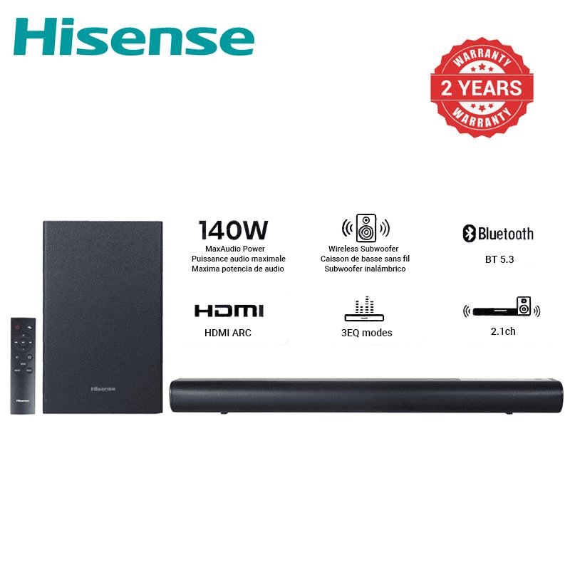Hisense HS1800 2.1CH Soundbar with Wireless Subwoofer, Bluetooth, HDMI ARC