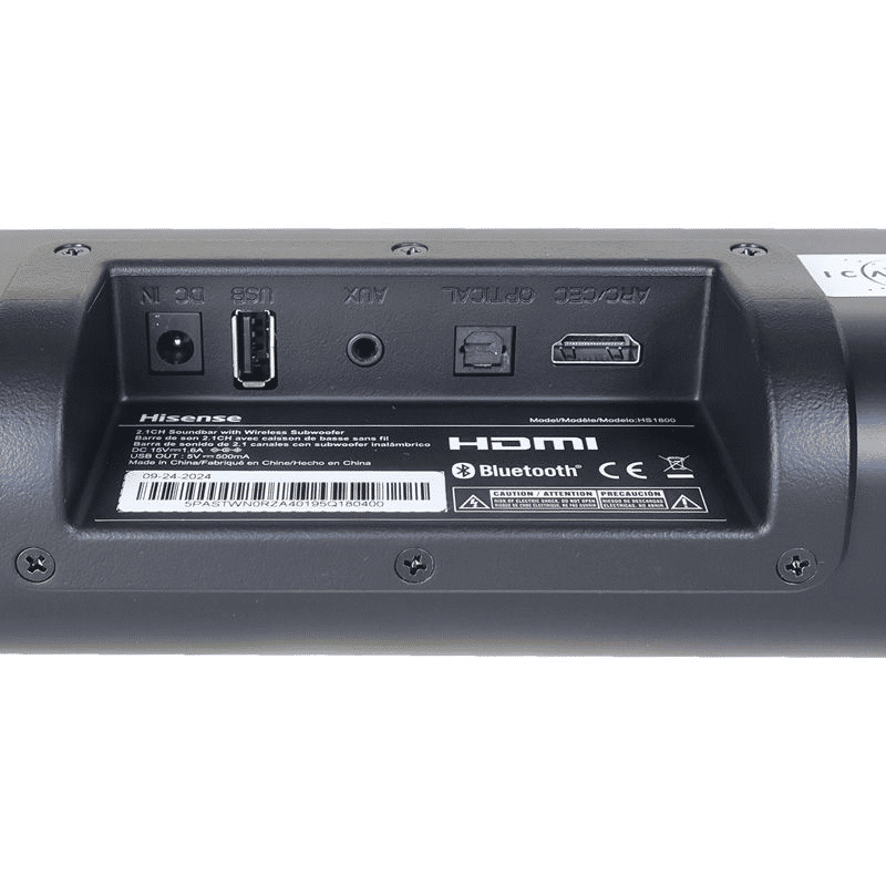 Hisense HS1800 2.1CH Soundbar with Wireless Subwoofer, Bluetooth, HDMI ARC